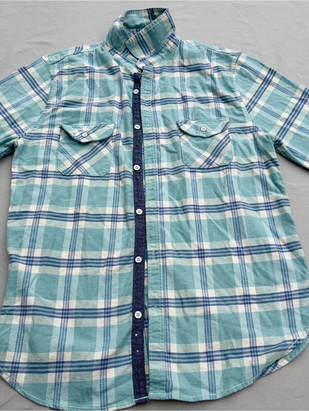 PD&C Light Teal Plaid Button-Down Shirt with Navy Accents soft cozy